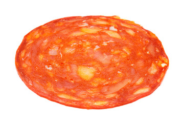 Italian Salami or spanish chorizo on white background