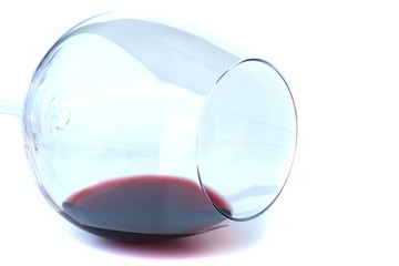 dirty wine glass lay on white