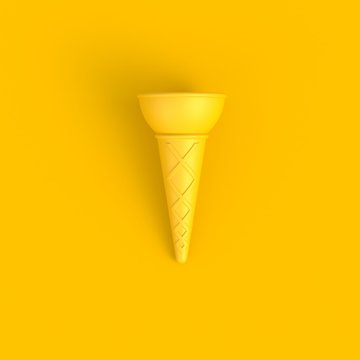Sweet wafer cone abstract minimal yellow background, Food concept, 3d rendering