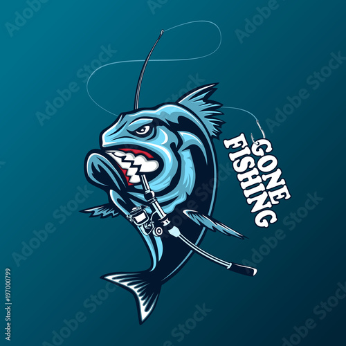 Download Angry Piranha Fishing Logo Vector Illustration Can Be Used For Creating Logo And Emblem For Fishing Clubs Prints Web And Other Crafts Wall Mural Lioriki