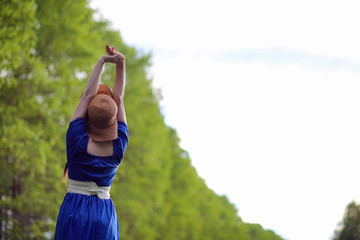 Girl in the countryside in the evening