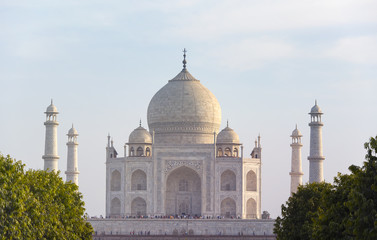Fototapeta na wymiar Untypical view of the famous Taj Mahal tomb in Agra India