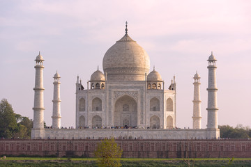Untypical view of the famous Taj Mahal tomb in Agra India