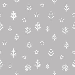 vector illustration seamless abstract christmas tree, stars and snowflakes pattern