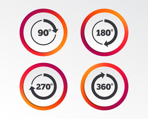 Angle 45-360 degrees circle icons. Geometry math signs symbols. Full complete rotation arrow. Infographic design buttons. Circle templates. Vector