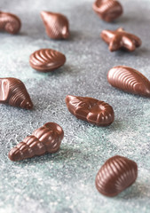 Chocolate candies in the shape of seafood