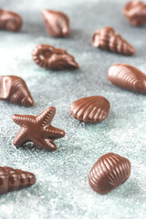 Chocolate candies in the shape of seafood