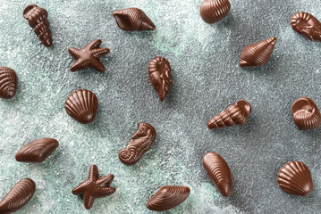 Chocolate candies in the shape of seafood