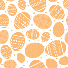 white easter seamless pattern with orange decorated easter eggs - vector