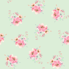 Seamless summer pattern with watercolor flowers handmade.