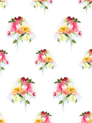 Seamless summer pattern with watercolor flowers handmade.