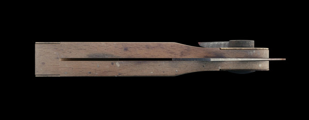 3D illustration of a Grungy Sliding Bevel Gauge, front view on black background