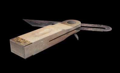 3D illustration of a Grungy Sliding Bevel Gauge, bottom perspective view on black background