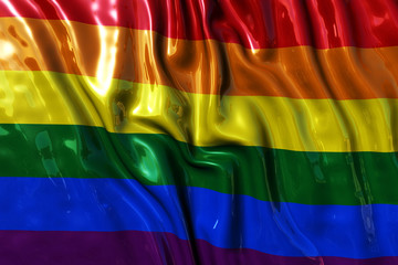 Rainbow gay pride flag, three dimensional render, satin texture