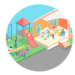 Isometric flat 3D concept web vector kids playground set.