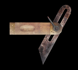 3D illustration of a Grungy Sliding Bevel Gauge, top view on black background
