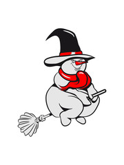 Schneemann hexe besen witzig