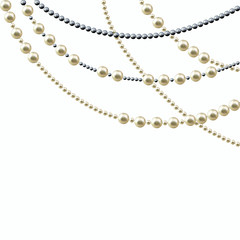 Fototapeta premium Pearl. Decoration. Threads. Jewelry. Beads. Black. White. Border. Fashion. Luxury.