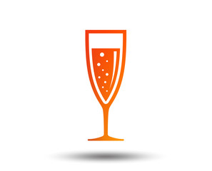 Glass of champagne sign icon. Sparkling wine with bubbles. Celebration or banquet alcohol drink symbol. Blurred gradient design element. Vivid graphic flat icon. Vector