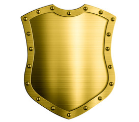 Metal medieval gold shield isolated 3d illustration