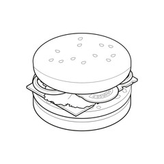 Burger isometric coloring book, concept unhealthy food, fast food illustration