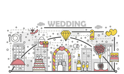 Wedding concept vector flat line art illustration