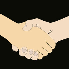 Vectorial image of handshake of two hands on a white background.