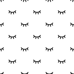 Seamless pattern with cartoon eyelashes. Closed woman eyes on white background. Cute design. Vector