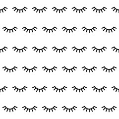 Seamless pattern with cartoon eyelashes. Closed woman eyes on white background. Cute design. Vector