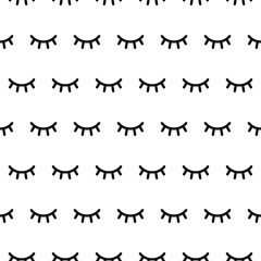 Seamless pattern with cartoon eyelashes. Closed woman eyes on white background. Cute design. Vector
