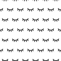 Seamless pattern with cartoon eyelashes. Closed woman eyes on white background. Cute design. Vector