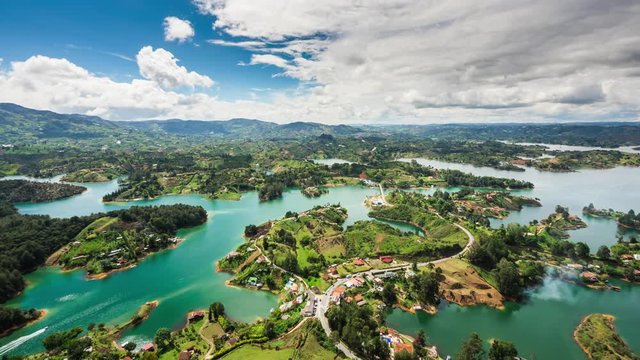 Medellin, Colombia, time lapse view of Guatape landscape seen from La Piedra del Penol aka The Rock during daytime.