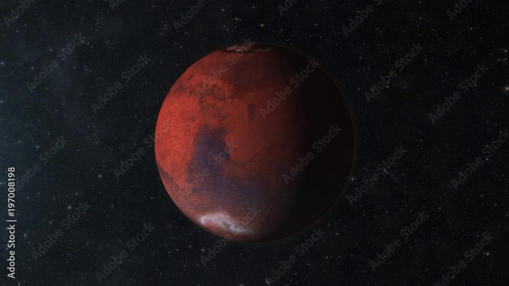 Wall mural traveling to the red planet mars in space. the day/night terminator is visible as the mars rotates.