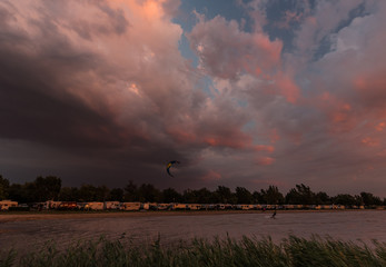 Burgenland lake Neusiedl in sunset and coming storm