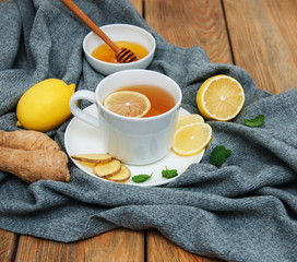 Cup of tea with lemon and ginger