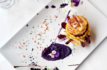 Crunchy Hake on top of a vegetable puree