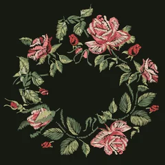 Meubelstickers Flowers. Floral Embroidery design. Raster illustration © annattimoffeeva