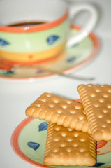 Obraz na płótnie Canvas .Cookies on saucer with coffee cup isolated white background