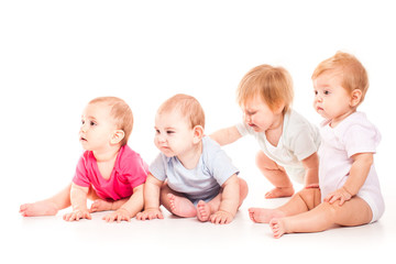Childhood concept. Cute babies on white background