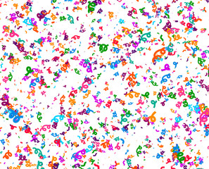 Carnaval or Festival Confetti. Colorful confetti pieces. Celebration party or Holiday background. Flying colorful glitter particles. Decoration pattern. Vector