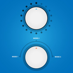 Set of white scroll buttons. Round button mixer. Mode selection button.