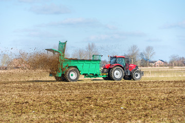 Tractor with manure spreader on the field - 1358