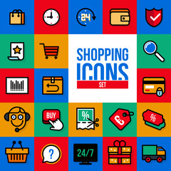 Set of flat shopping icons. Vector illustration.