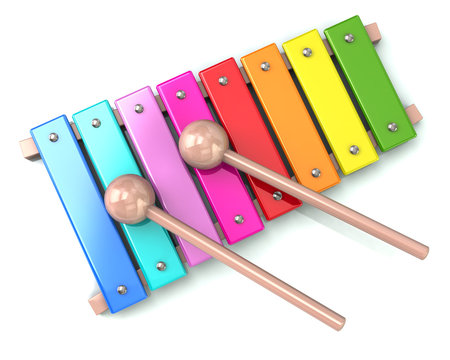 Xylophone with two drum sticks 3d illustration on white background