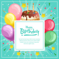 birthday card template with colorful topping tart