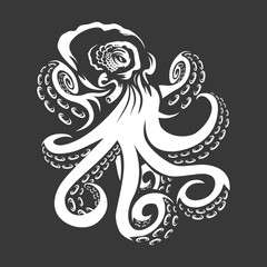 Octopus. black engraving vintage illustration. Isolated on white background.