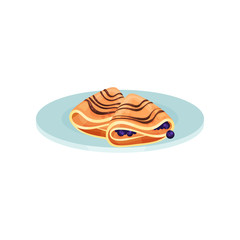 Wrapped pancakes with blueberry, food for breakfast vector Illustration on a white background