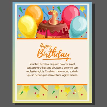 happy birthday theme poster with birthday cake
