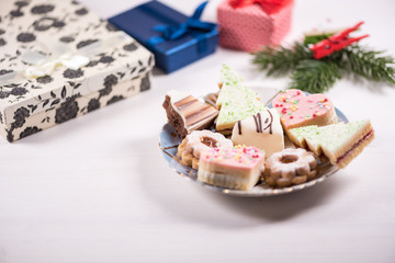 Naklejka na ściany i meble Traditional celebration festive homemade decorated sweets on wooden background