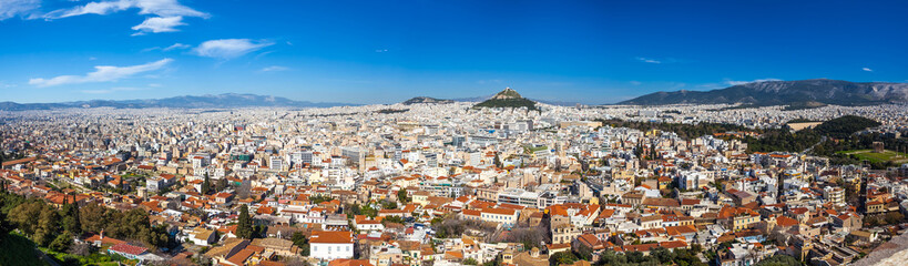 Fototapeta na wymiar Panoramic view of Athens from Acropolis hill, sunny day